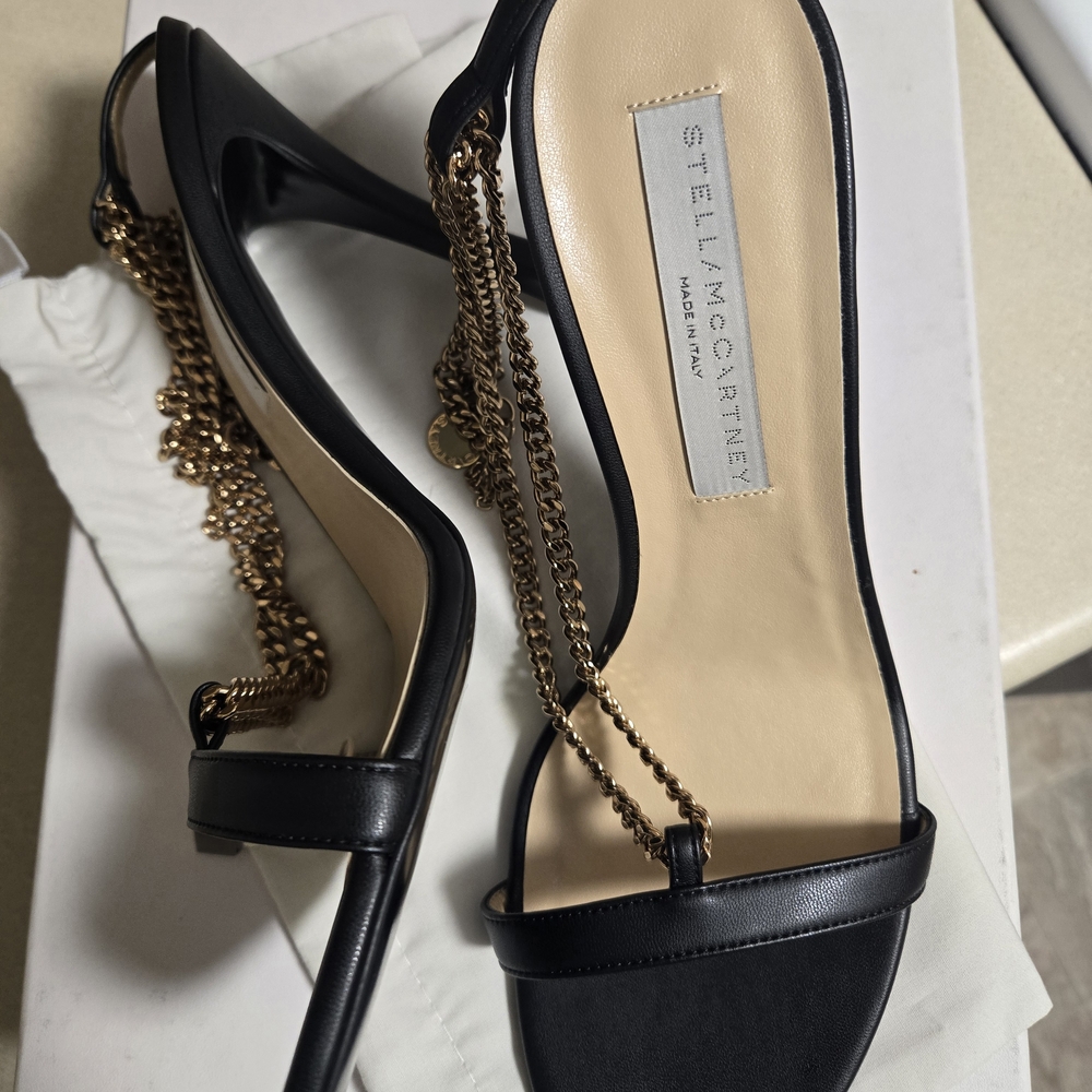 Stella McCartney Black Sandals with Gold Chain Detail